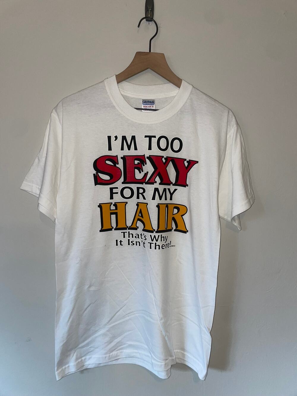 Vintage I'm Too Sexy For My Hair Shirt Bald Humor Joke Y2K Tee 2000s Medium